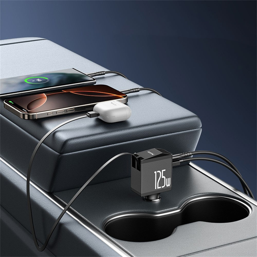 Auto punjač s USB-C / Lightning kabelom Yesido Y71 Display, 125W, 3A, 1 x USB-A - 1 x USB-C, Crni