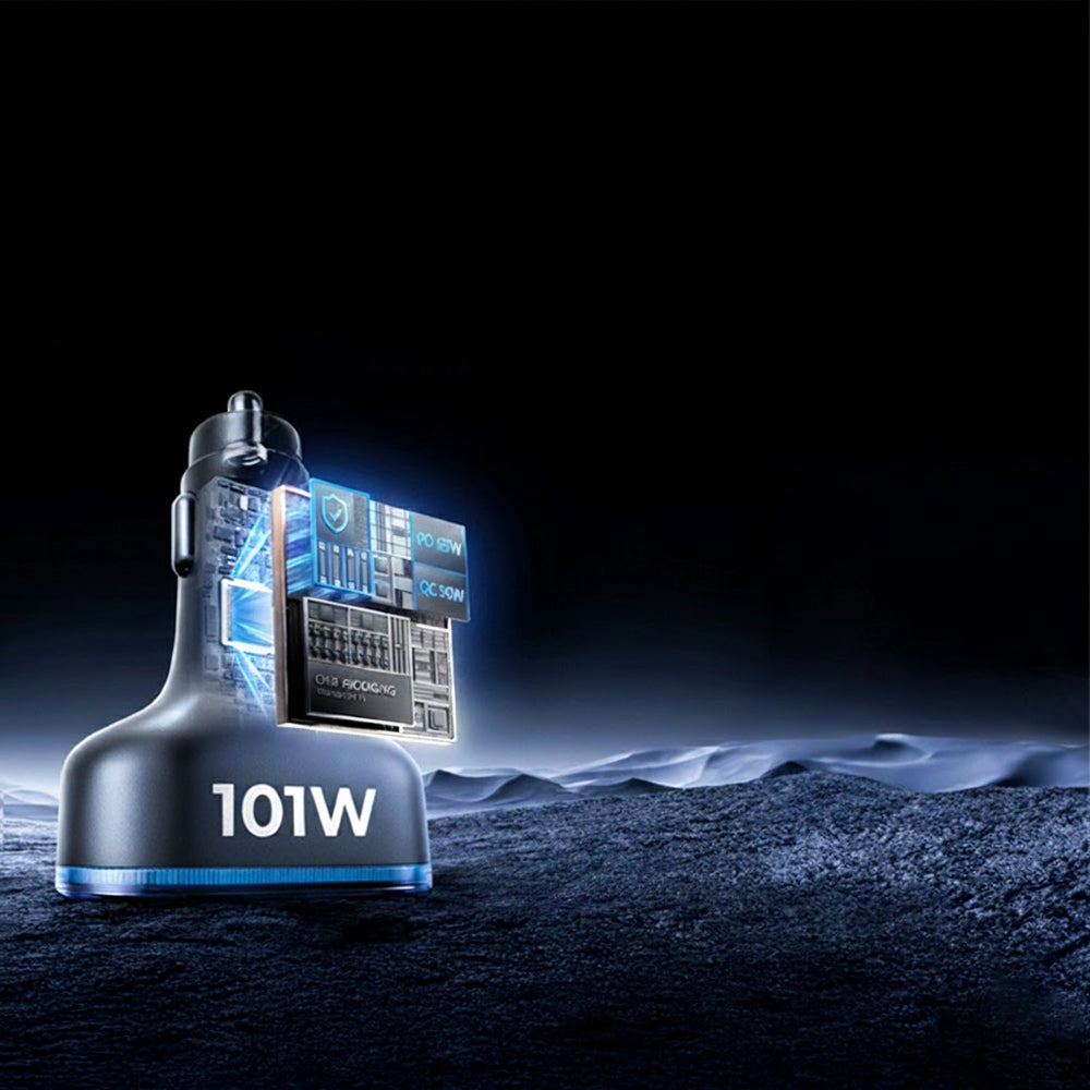 Auto punjač s USB-C kabelom Lisen, 101W, 3.25A, 1 x USB-A - 3 x USB-C, Crni YL0223120021