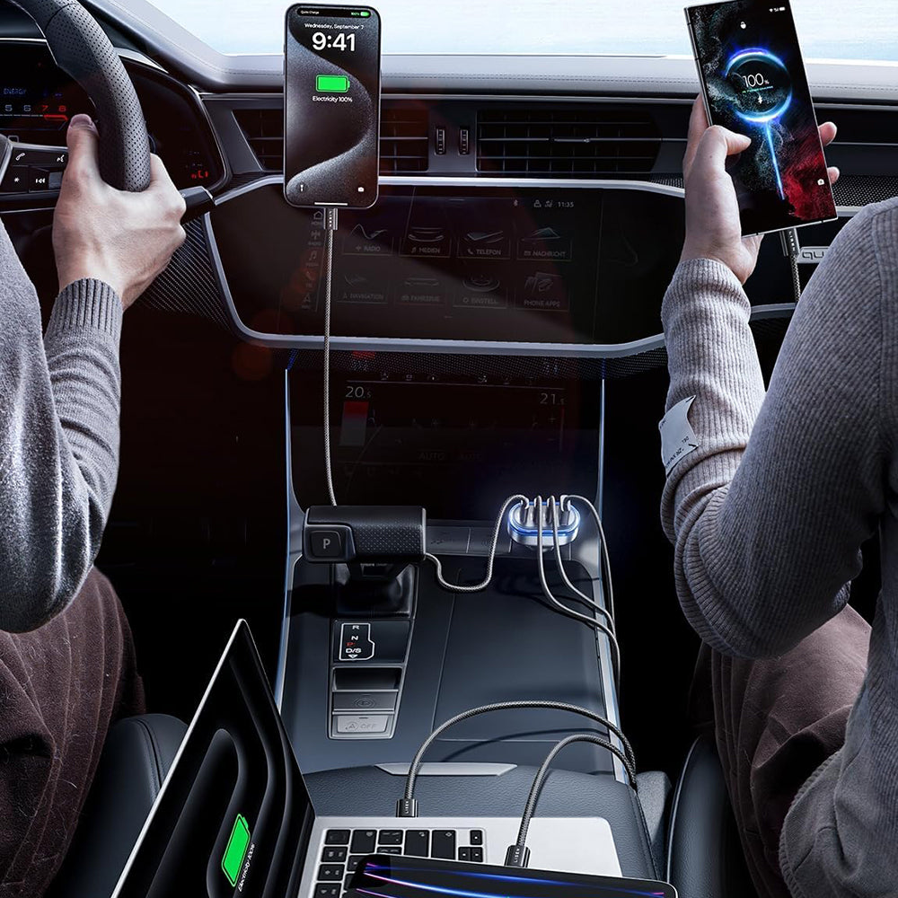 Auto punjač s USB-C kabelom Lisen, 101W, 3.25A, 1 x USB-A - 3 x USB-C, Crni YL0223120021