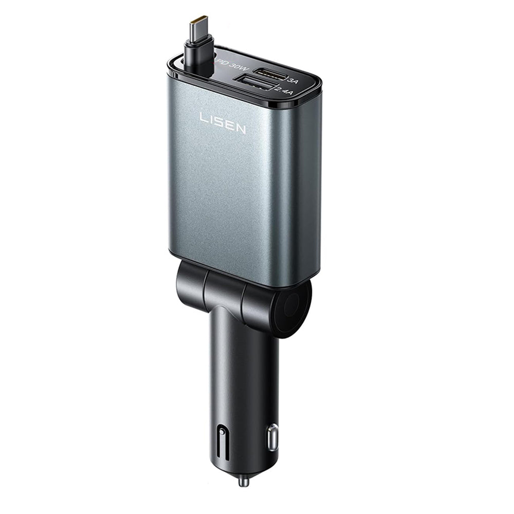 Auto punjač s USB-C kabelom Lisen, 57W, 3A, 1 x USB-A - 1 x USB-C, Crni YL0325010016