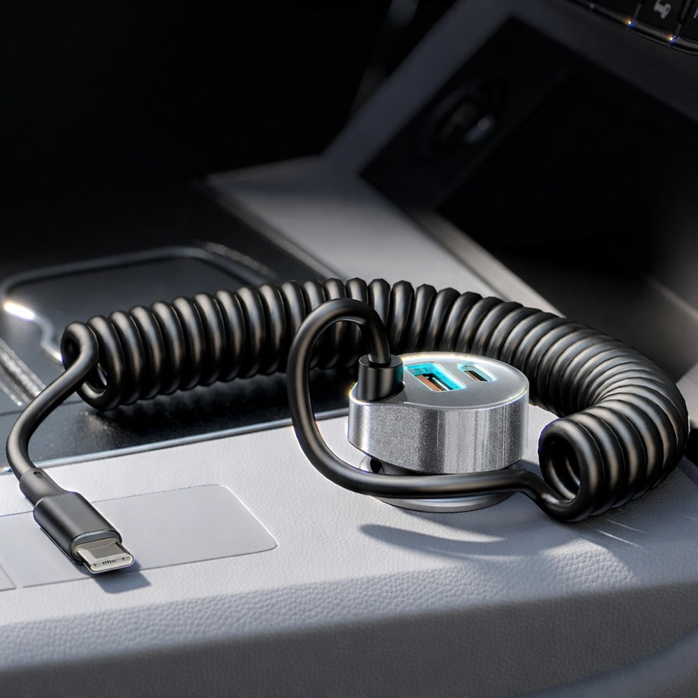 Auto punjač s USB-C kabelom Lisen, 90W, 3A, 1 x USB-A - 1 x USB-C, Crni YL0223120020