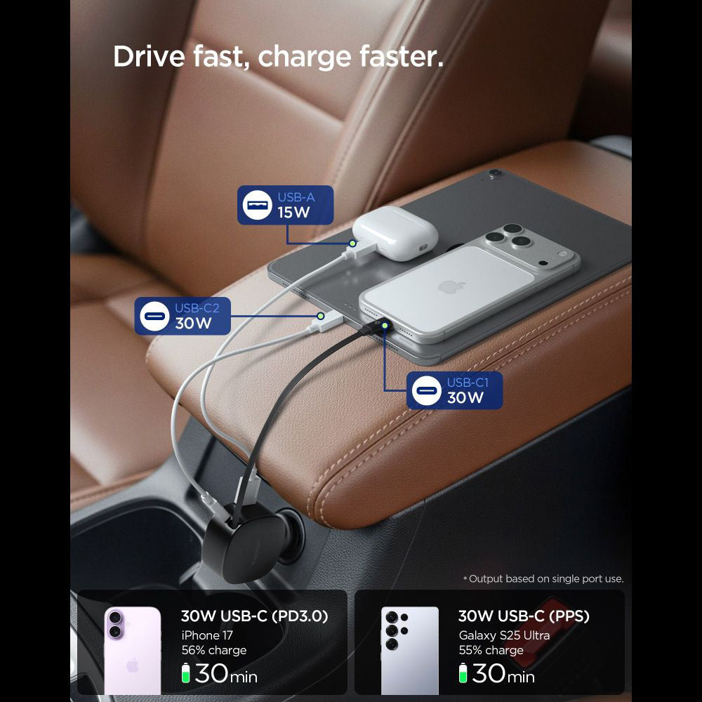Auto punjač s USB-C kabelom Spigen EV603BT Essential, 60W, 3A, 1 x USB-A - 1 x USB-C, Crni ACP10515