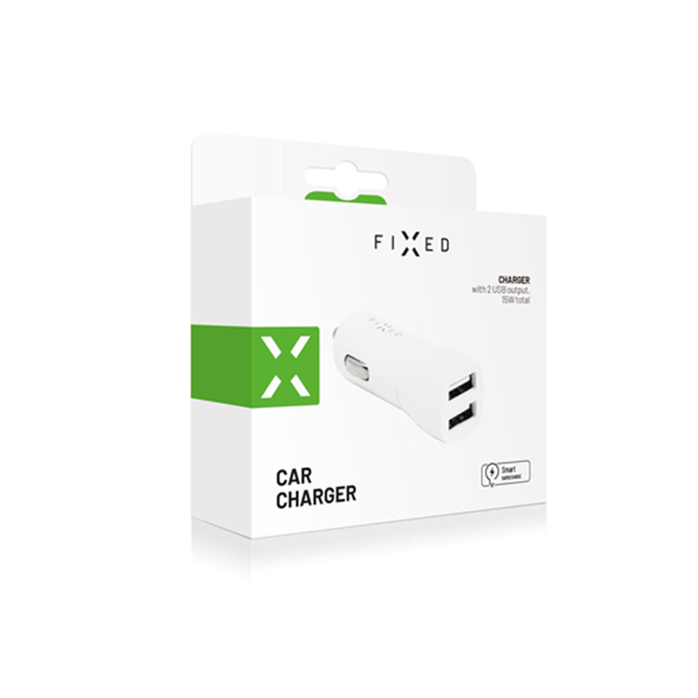 Auto punjač Fixed, 15.5W, 3A, 2 x USB-A, Bijeli