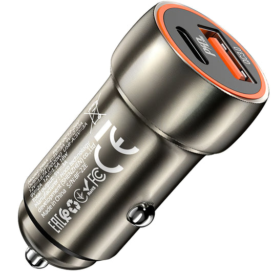 Auto punjač HOCO Z46A, 20W, 3A, 1 x USB-A - 1 x USB-C, Sivi