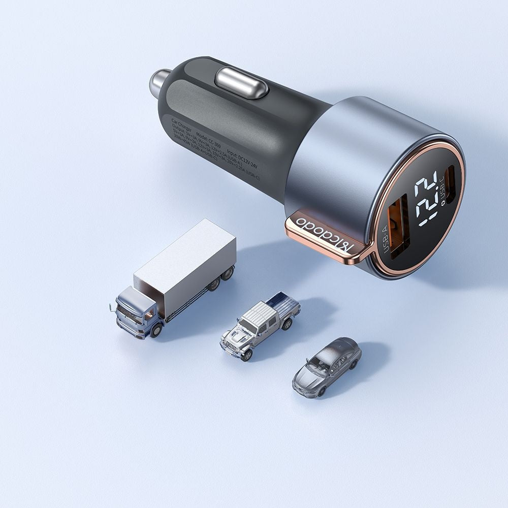 Auto punjač McDodo CC-3690 Venus Display, 75W, 3A, 1 x USB-A - 1 x USB-C, Crni