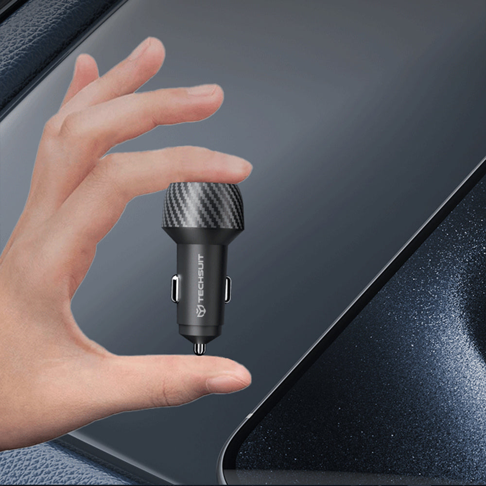 Auto punjač Techsuit C7 CarbonVolt, 48W, 3A, 1 x USB-A - 1 x USB-C, Crni
