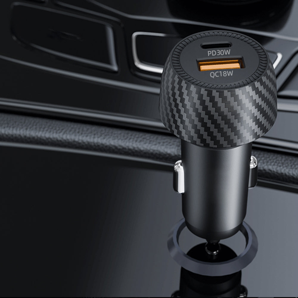 Auto punjač Techsuit C7 CarbonVolt, 48W, 3A, 1 x USB-A - 1 x USB-C, Crni