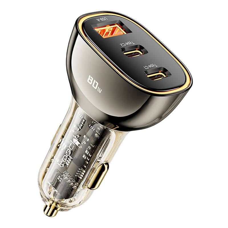 Auto punjač Toocki 2C+A, 80W, 3A, 1 x USB-A - 2 x USB-C, Crni TCC2C 1A-XF01