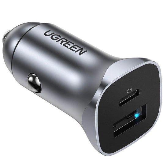 Auto punjač UGREEN CD130, 30W, 3A, 1 x USB-A - 1 x USB-C, Sivi