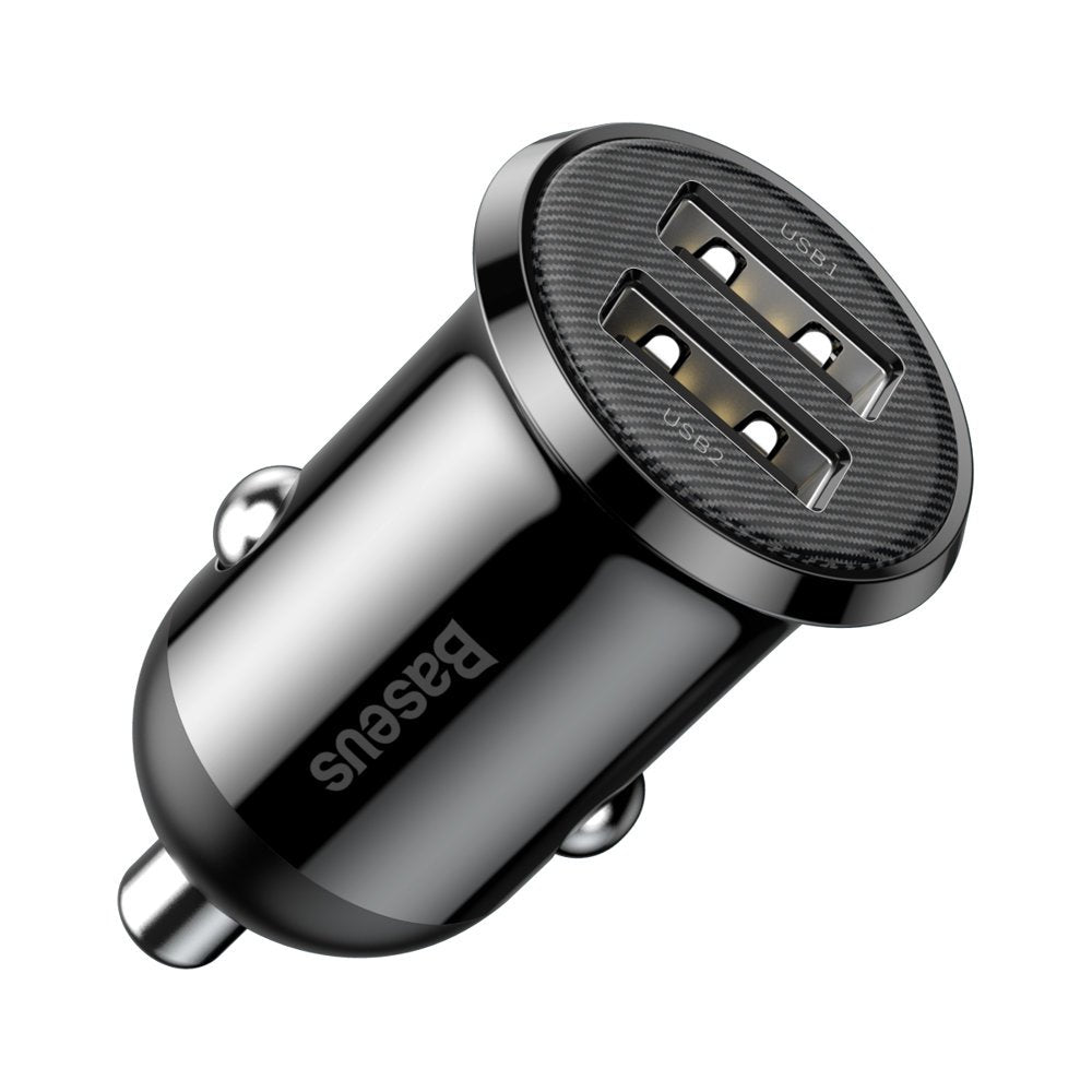 Auto punjač Baseus Grain Pro, 24W, 2.4A, 2 x USB-A, Crni CCALLP-01