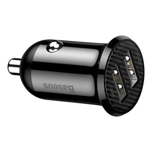 Auto punjač Baseus Grain Pro, 24W, 2.4A, 2 x USB-A, Crni CCALLP-01