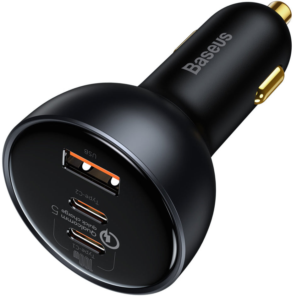 Auto punjač s USB-C kabelom Baseus Qualcomm, 160W, 3A, 1 x USB-A - 2 x USB-C, Sivi TZCCZM-0G