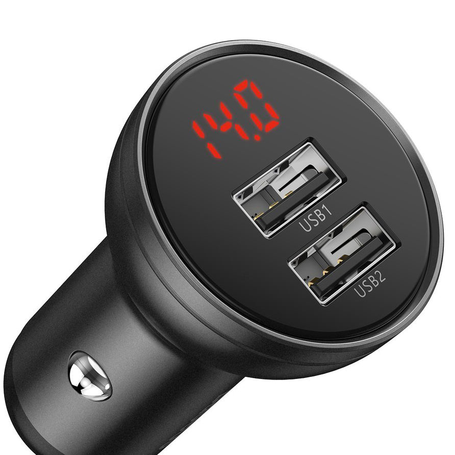 Auto punjač Baseus Digital Display, 24W, 2.4A, 2 x USB-A, Sivi CCBX-0G