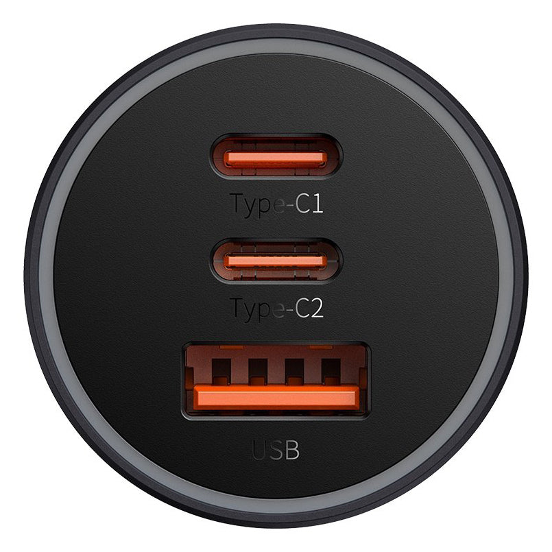 Auto punjač Baseus Golden Contactor Pro, 65W, 3A, 1 x USB-A - 2 x USB-C, Sivi CGJP010013
