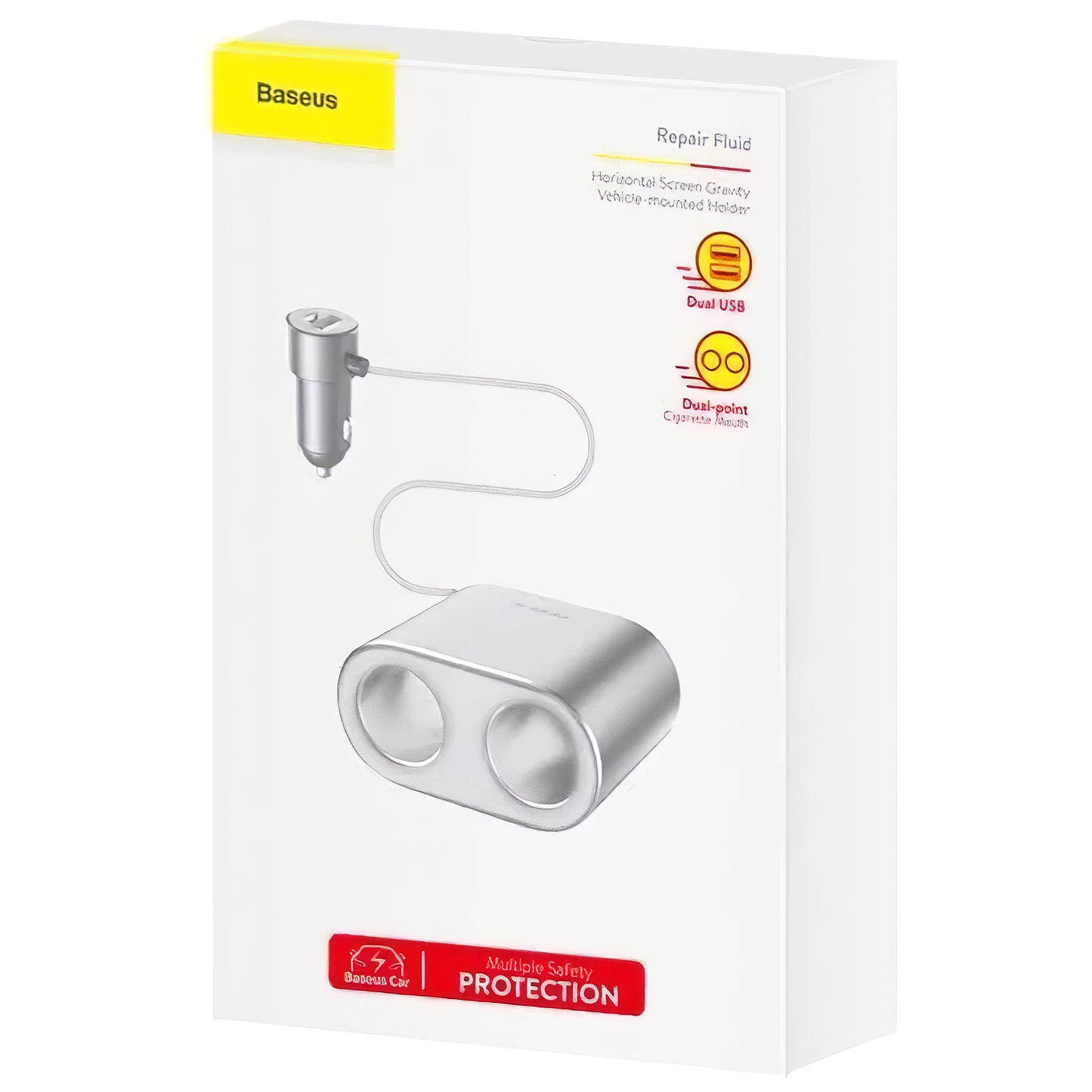 Auto punjač Baseus visoke učinkovitosti, 95W, 2.1A, 2 x produžetak upaljača - 2 x USB-A, Srebrni CRDYQ-0S