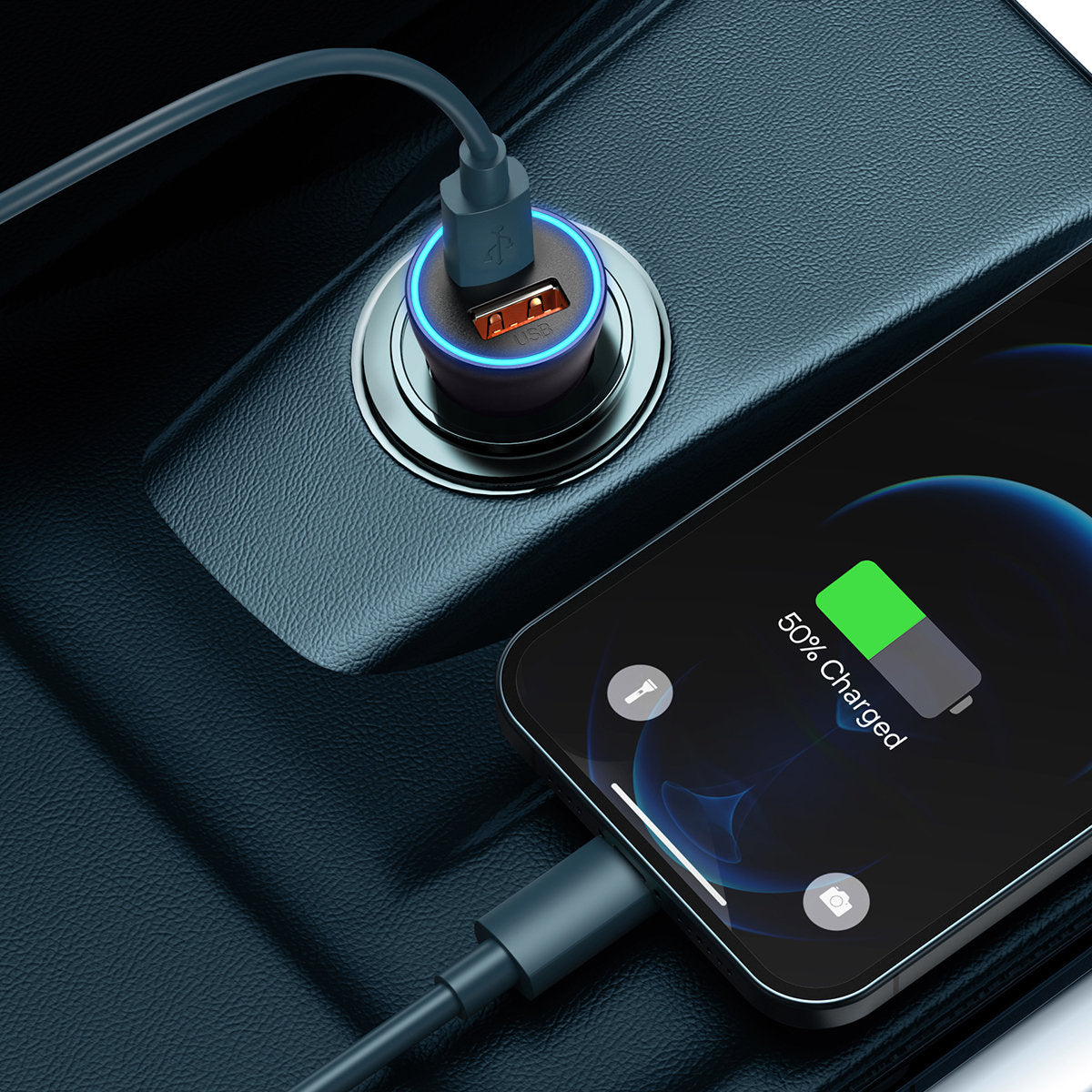 Auto punjač Baseus Golden Contactor Max, 60W, 3A, 1 x USB-A - 1 x USB-C, Sivi CGJM000113