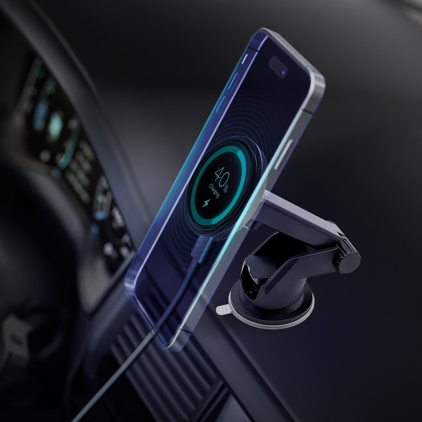 Bežični auto punjač 3MK MagCharger, 15W, 1.67A, Crni
