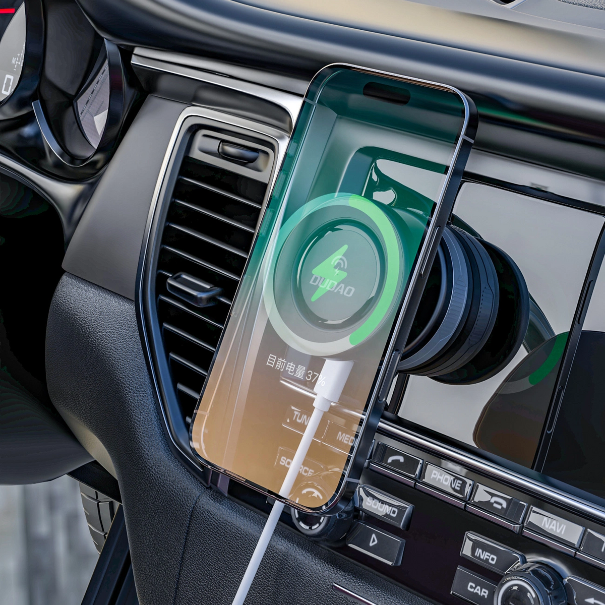 Bežični Auto Punjač Dudao F24Max, 15W, 1.67A, Crni