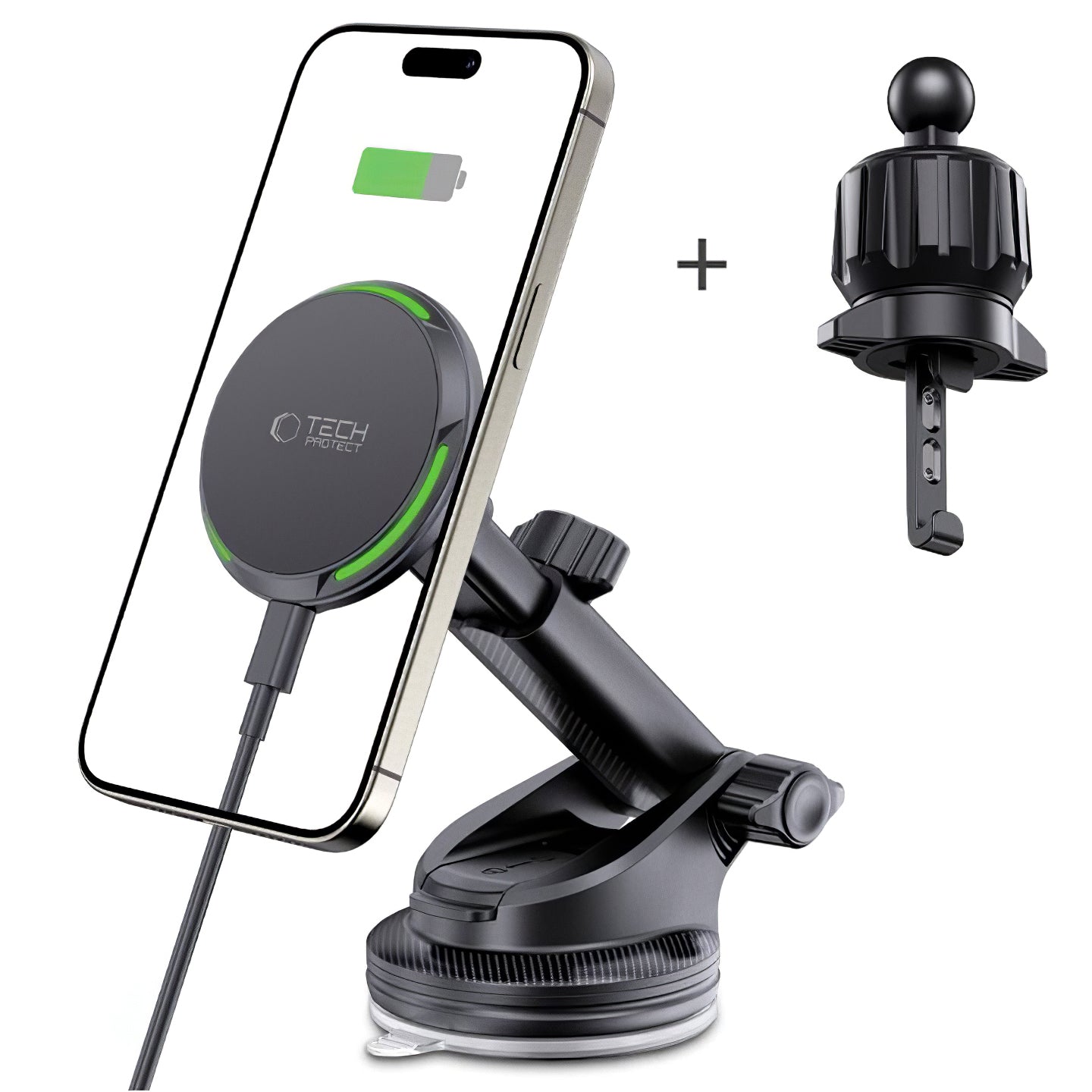 Auto punjač Tech-Protect MM15W-V7 QI2, bežični, 15W, 1.67A, crni