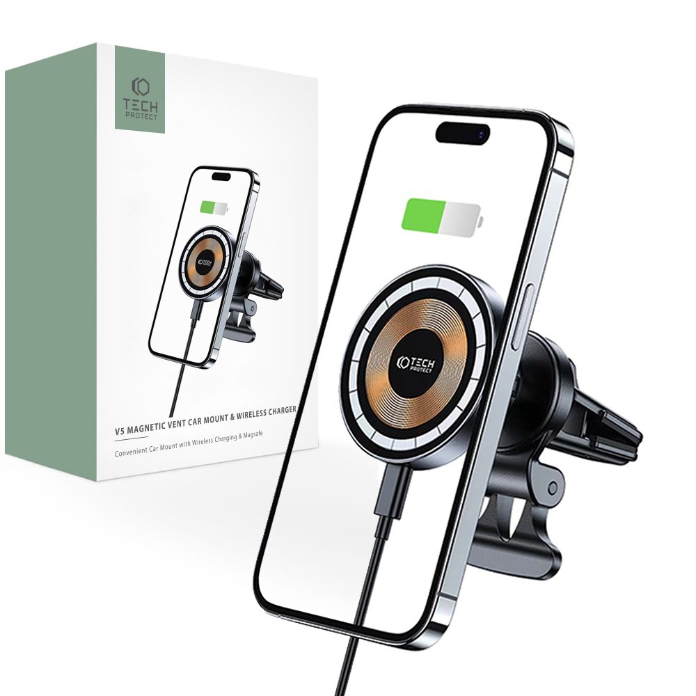 Auto punjač Tech-Protect V5, bežični, 15W, 1.67A, crni