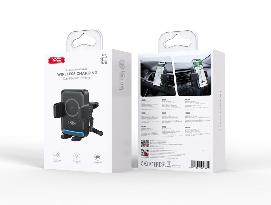 Bežični auto punjač XO Design WX046, 15W, 1.67A, Crni