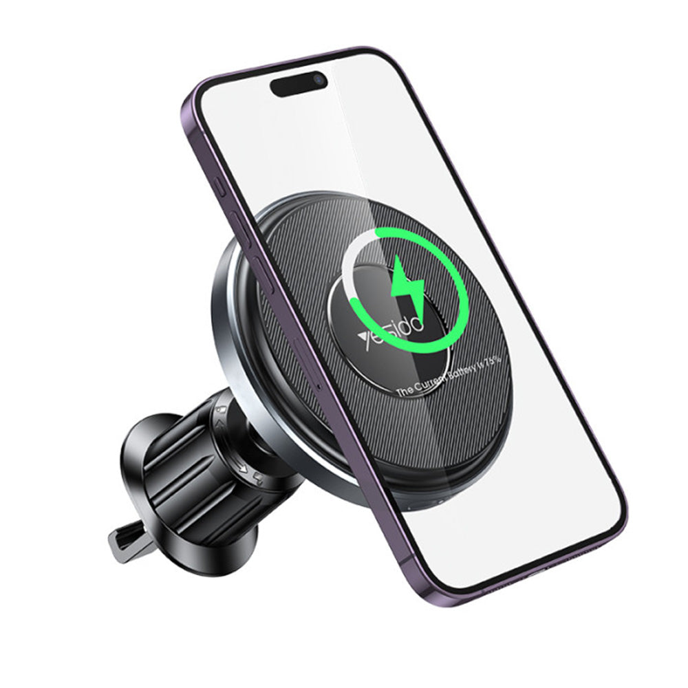 Auto punjač Wireless Yesido C190, 15W, 1.67A, Crni