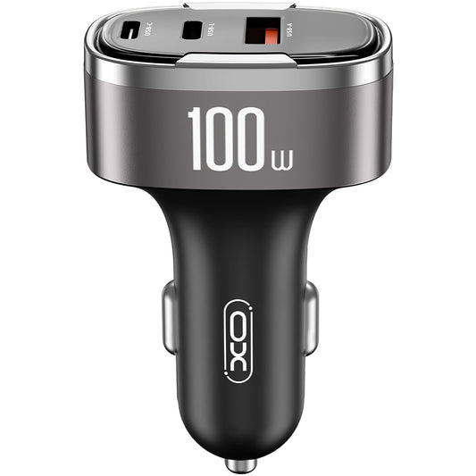 Auto punjač XO Design CC61, 100W, 3A, 1 x Lightning - 1 x USB-A - 1 x USB-C, Sivi