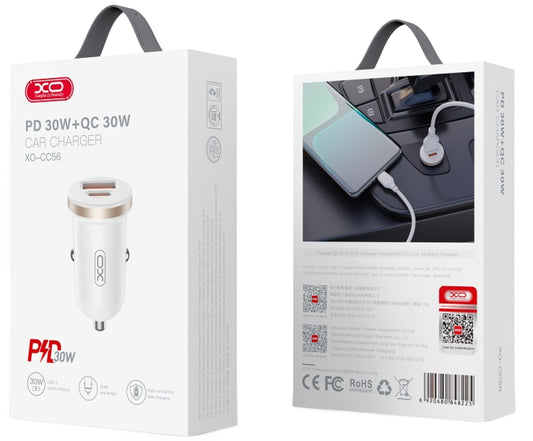 Auto punjač XO Design CC56, 30W, 3A, 1 x USB-A - 1 x USB-C, Bijeli