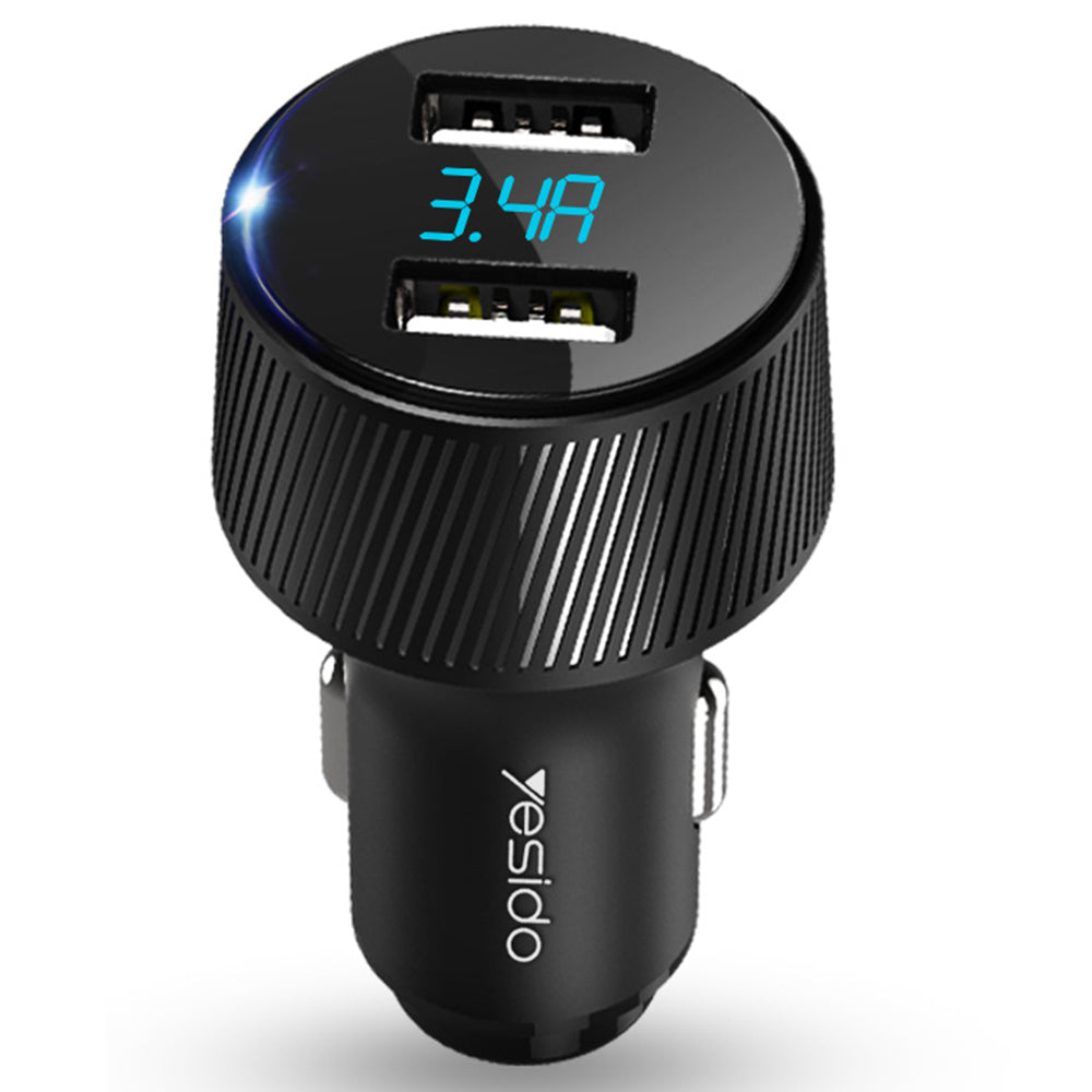 Auto punjač Yesido Y31 Display, 18W, 3A, 2 x USB-A, Crni
