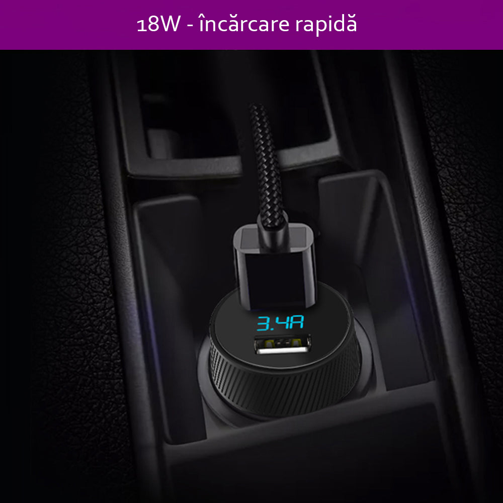Auto punjač Yesido Y31 Display, 18W, 3A, 2 x USB-A, Crni