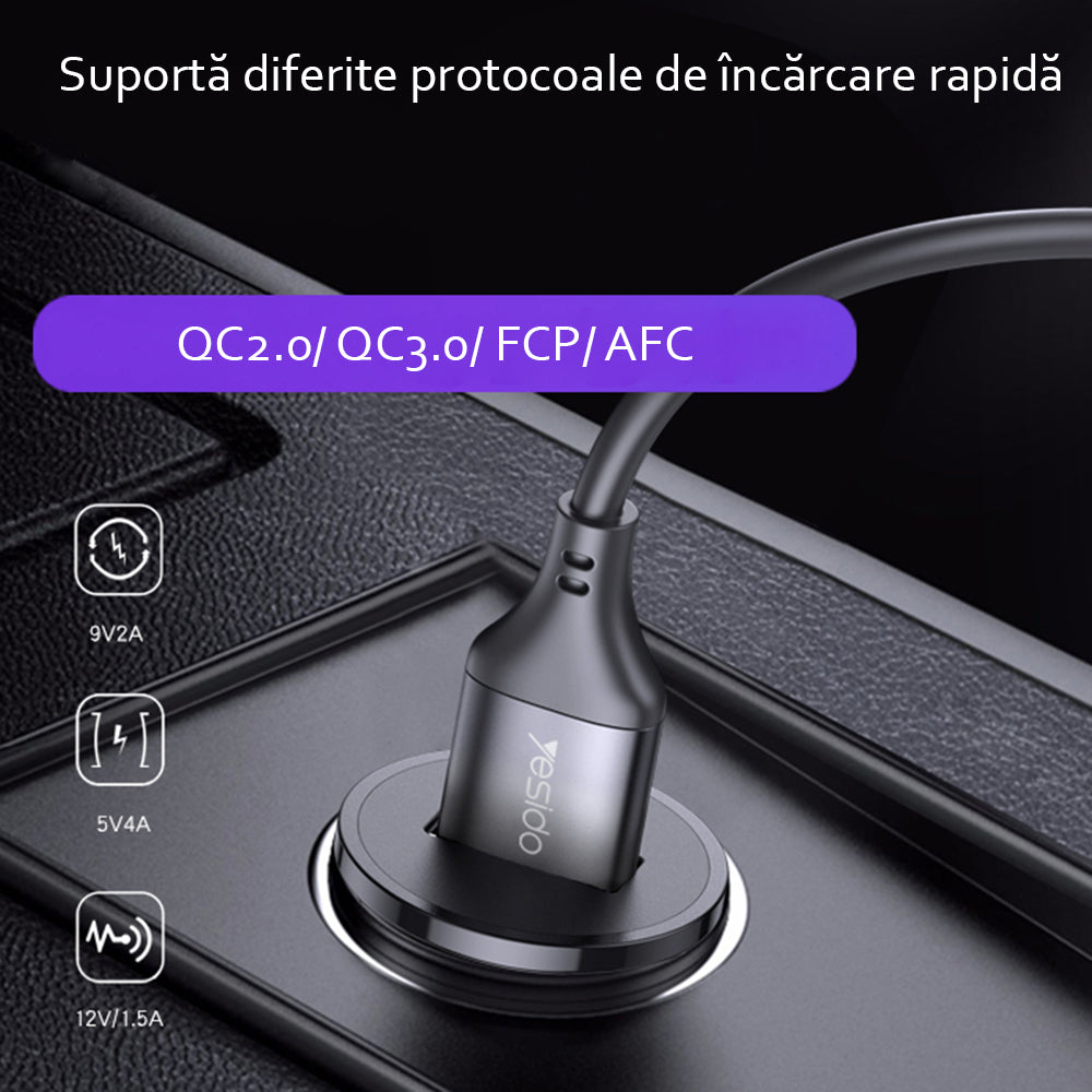 Auto punjač Yesido Y38, 18W, 3A, 1 x USB-A, Crni