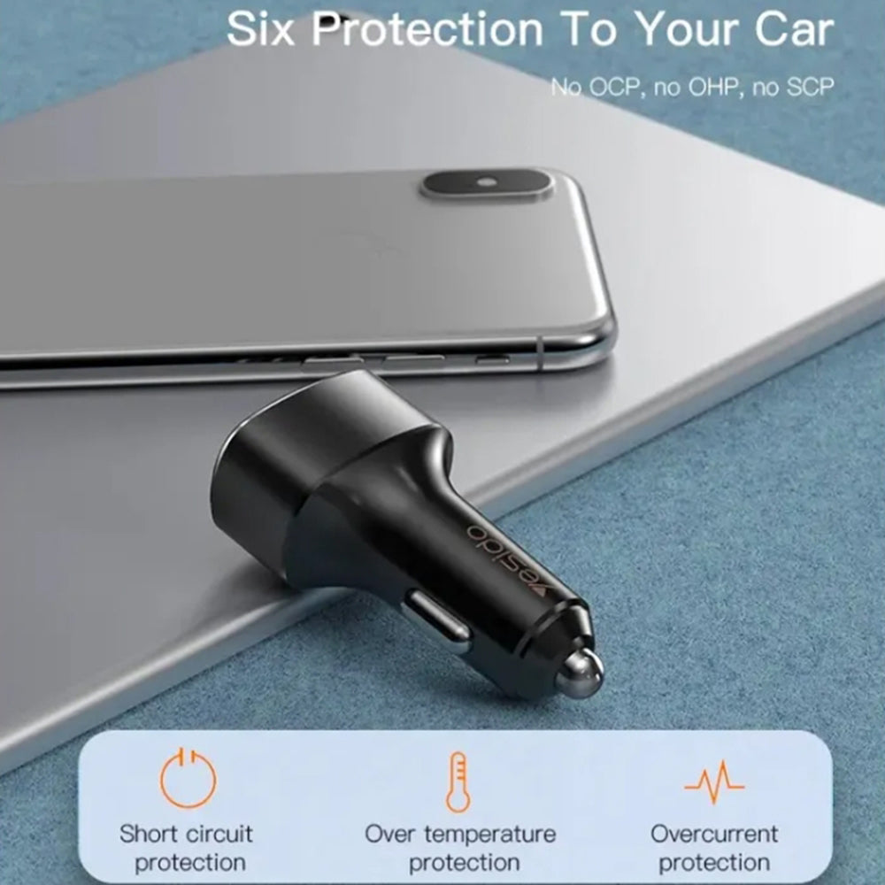 Auto punjač Yesido Y46, 42W, 3A, 3 x USB-A, Crni