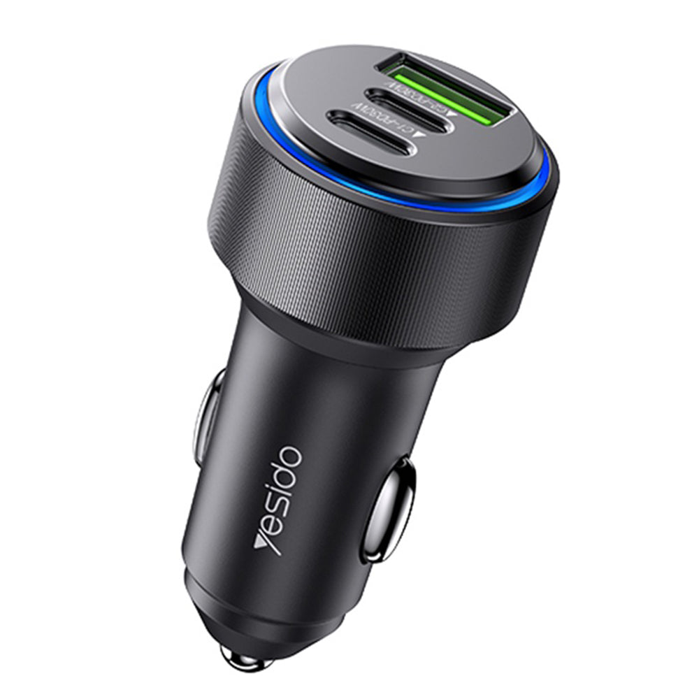 Auto punjač Yesido Y50, 60W, 3A, 1 x USB-A - 2 x USB-C, Crni