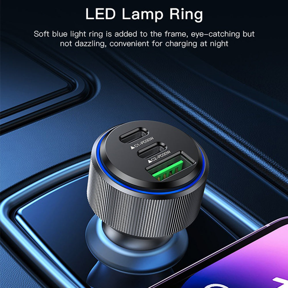 Auto punjač Yesido Y50, 60W, 3A, 1 x USB-A - 2 x USB-C, Crni