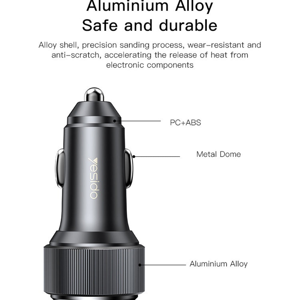 Auto punjač Yesido Y50, 60W, 3A, 1 x USB-A - 2 x USB-C, Crni
