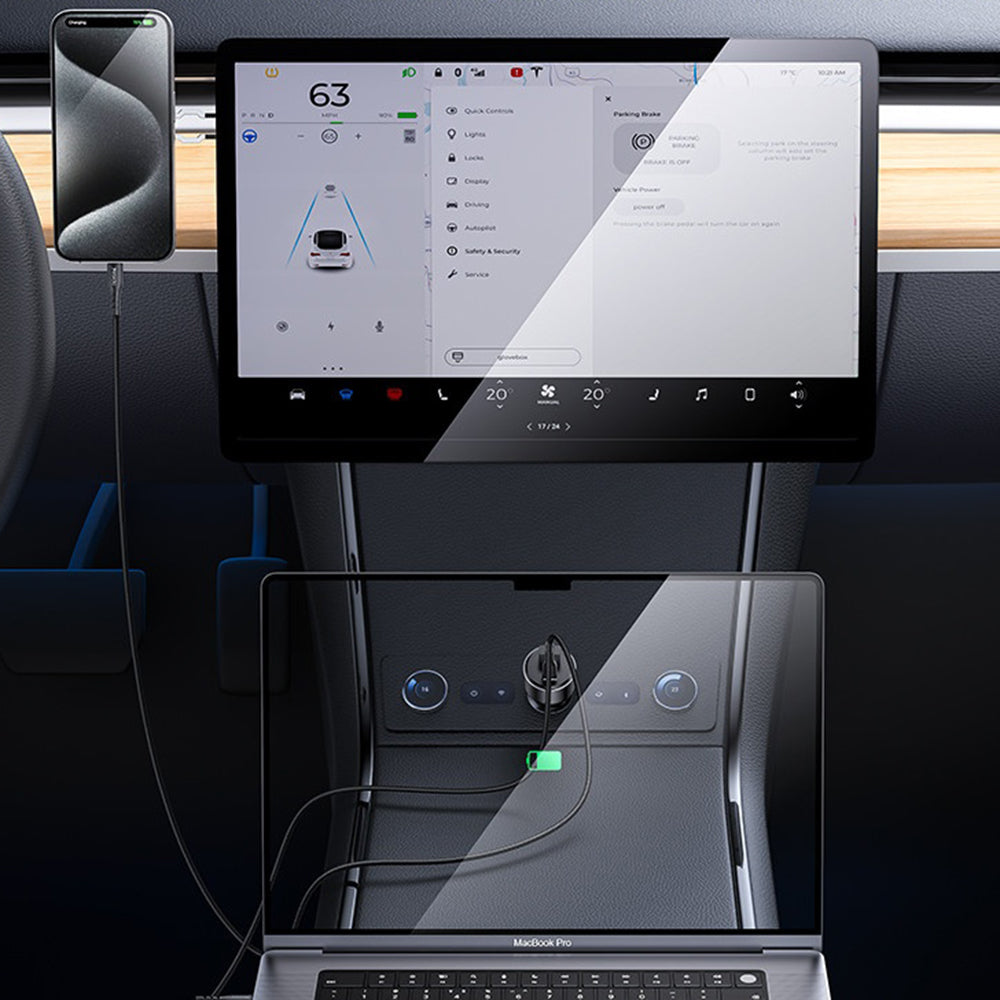 Auto punjač Yesido Y65, 100W, 5A, 1 x USB-A - 1 x USB-C, Crni