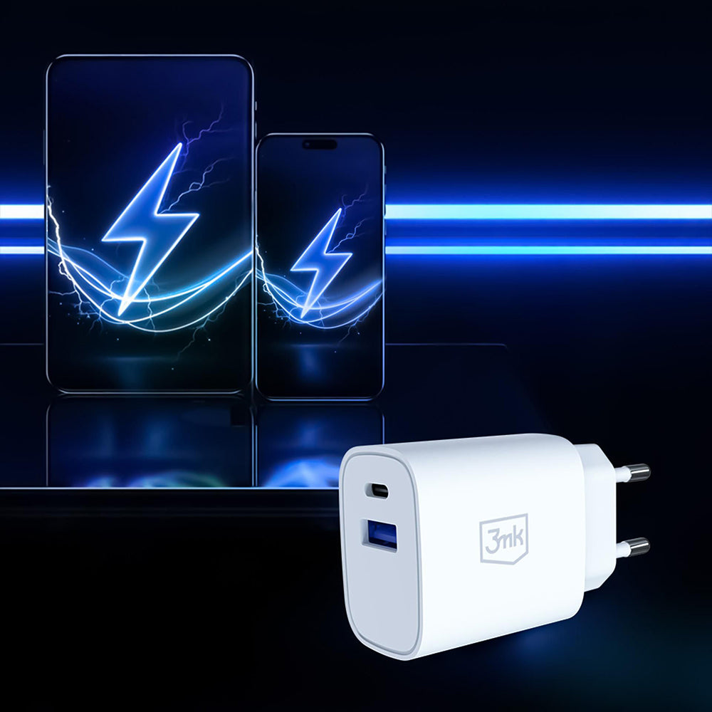 Punjač Mreže 3MK FlowPower, 30W, 1 x USB-A - 1 x USB-C, Bijeli