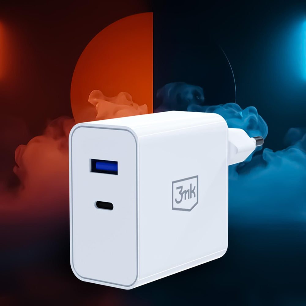 Punjač Mreže 3MK FlowPower, 45W, 1 x USB-A - 1 x USB-C, Bijeli