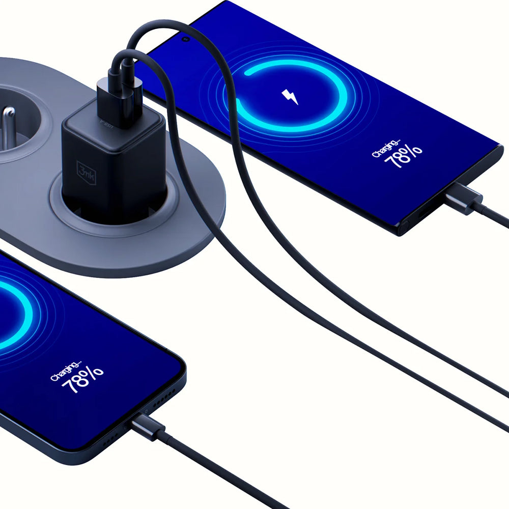 Punjač mreže 3MK Hyper, 20W, 3A, 1 x USB-A - 1 x USB-C, Crni