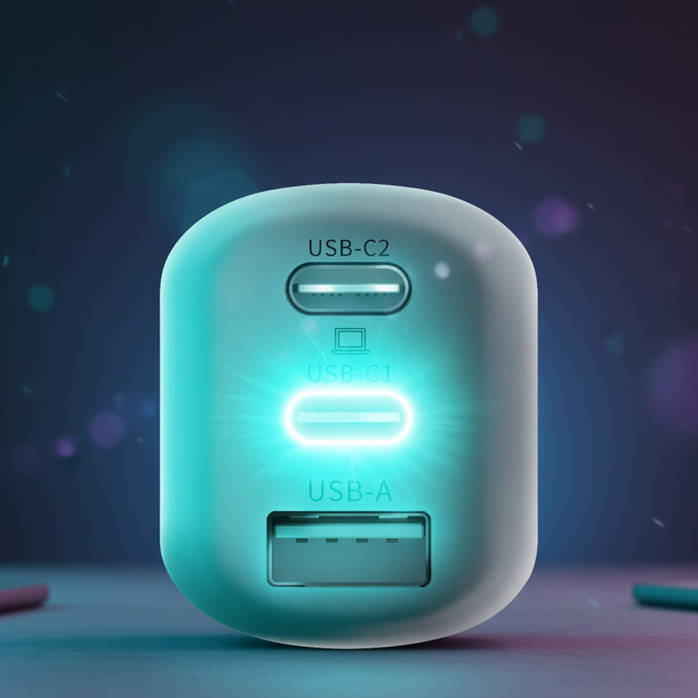 Mrežni punjač 3MK HyperCharger, 65W, 5A, 1 x USB-A - 2 x USB-C, Bijela