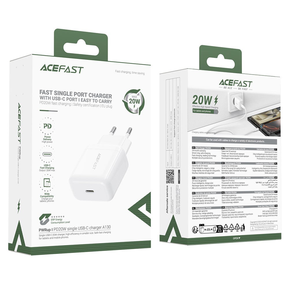 Punjač mreže Acefast A130, 20W, 3A, 1 x USB-C, Bijeli