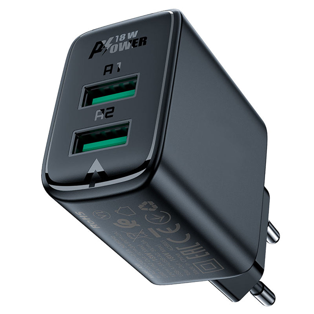 Punjač za mrežu Acefast A33, 18W, 3A, 2 x USB-A, Crni