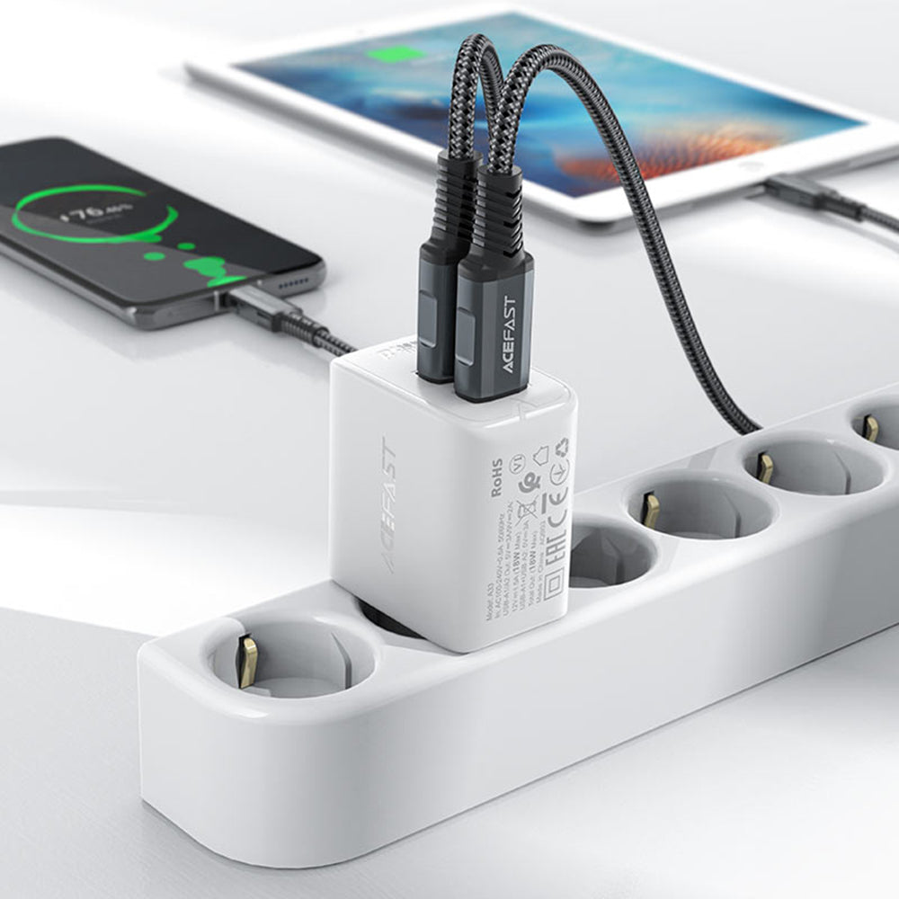 Punjač za mrežu Acefast A33, 18W, 3A, 2 x USB-A, Crni