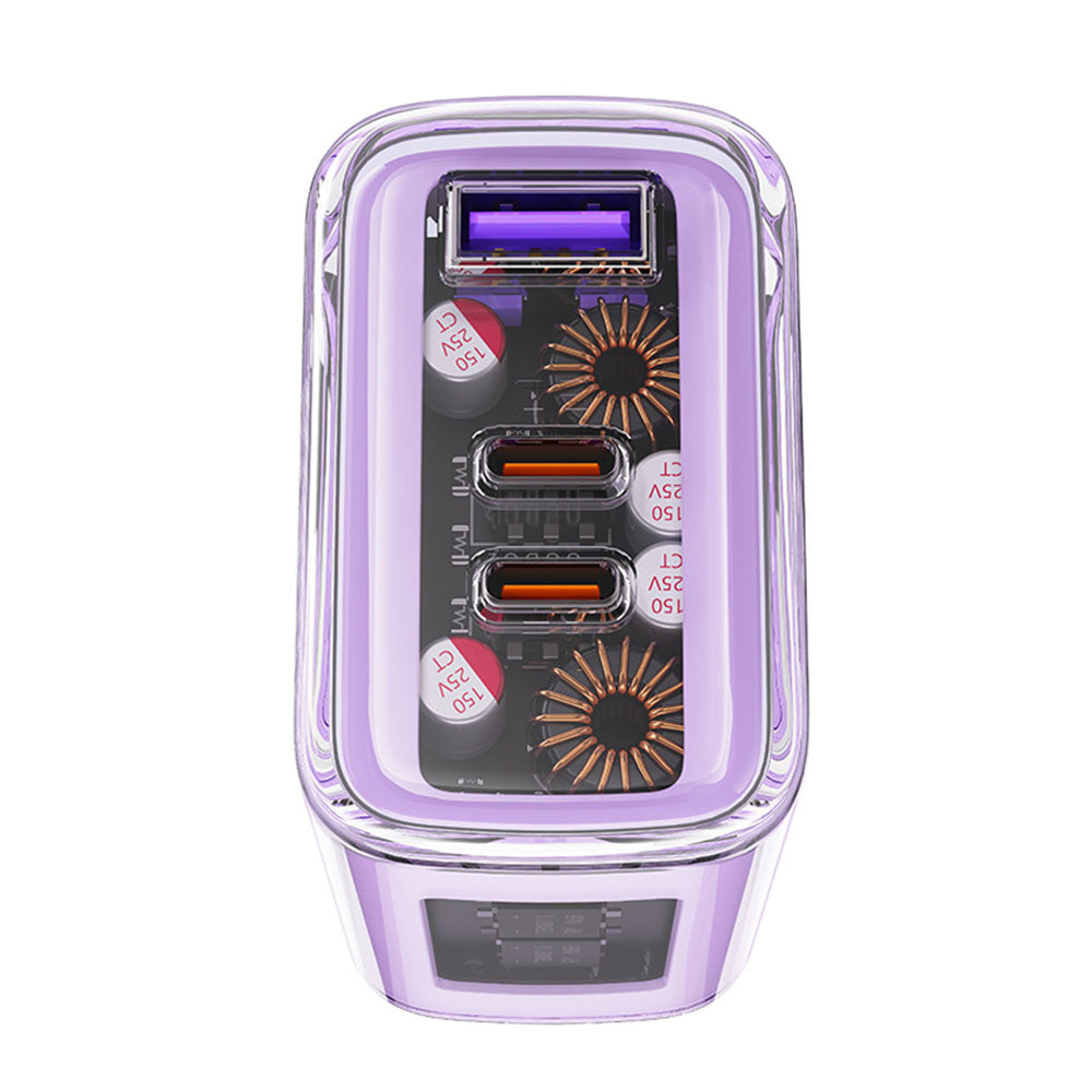 Punjač mreže Acefast A45 Exploration, 65W, 3.25A, 1 x USB-A - 2 x USB-C, Ljubičasti