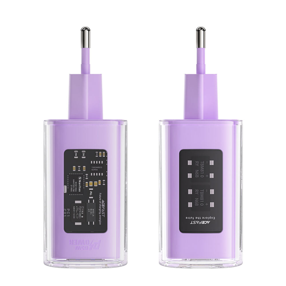 Punjač mreže Acefast A45 Exploration, 65W, 3.25A, 1 x USB-A - 2 x USB-C, Ljubičasti