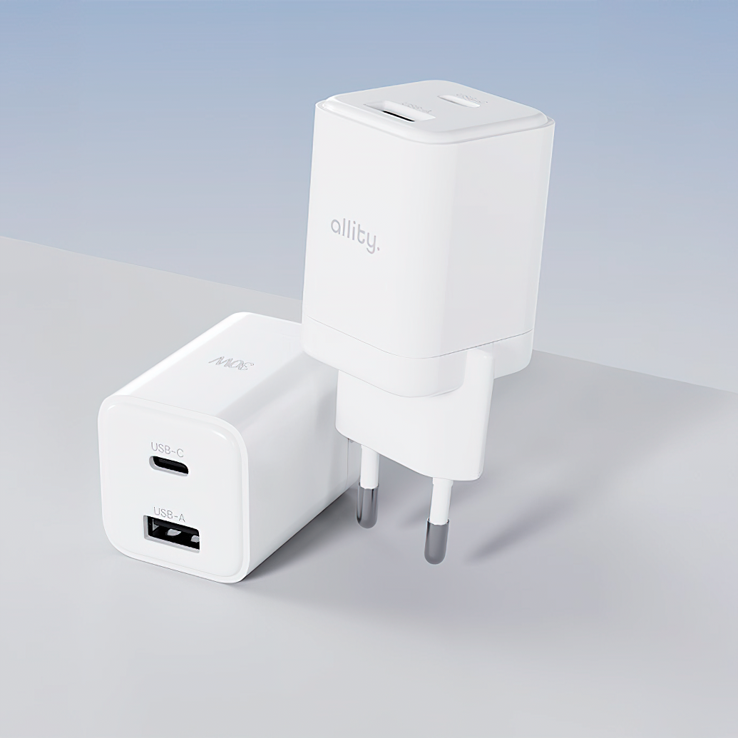 Punjač mreže Allity. ATC-01-30WAC Mini, 30W, 3A, 1 x USB-A - 1 x USB-C, Bijeli