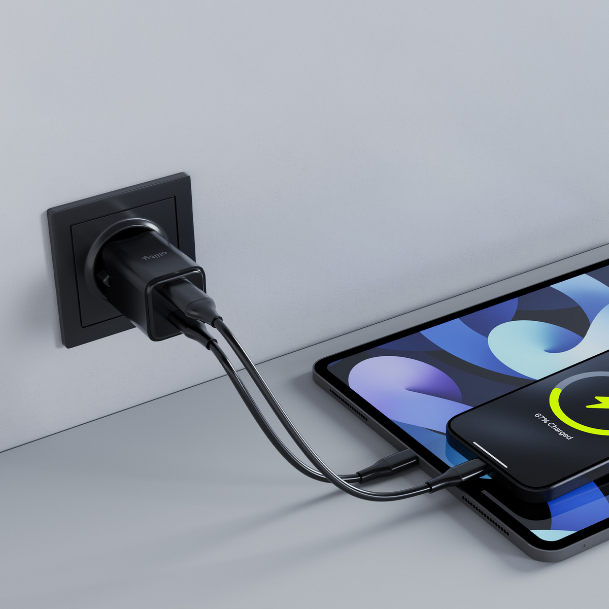 Punjač mreže Allity. ATC-01-30WAC Mini, 30W, 3A, 1 x USB-A - 1 x USB-C, Crni