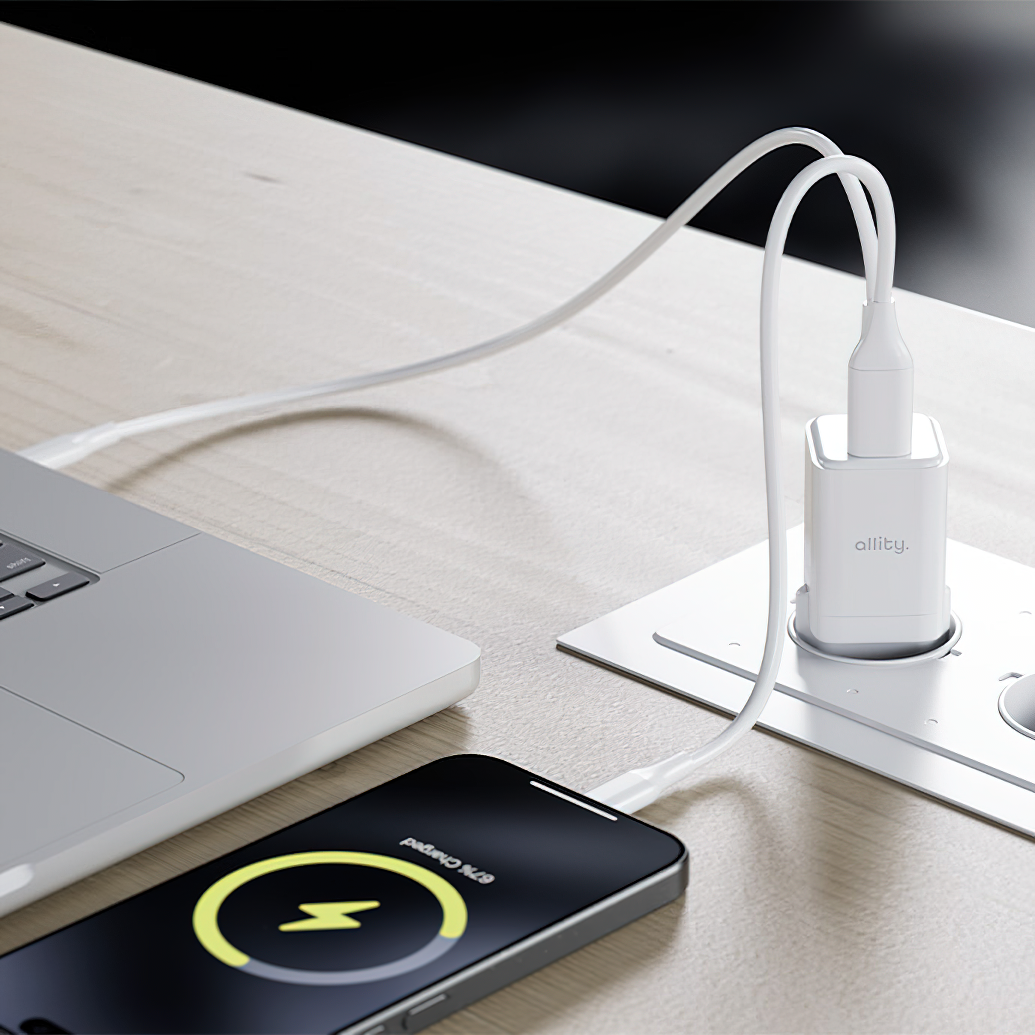 Punjač mreže Allity. ATC-01-30WAC Mini, 30W, 3A, 1 x USB-A - 1 x USB-C, Bijeli