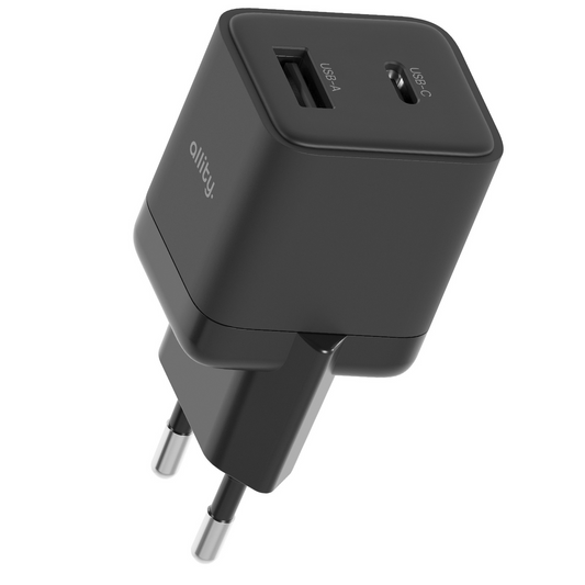 Punjač mreže Allity. ATC-01-30WAC Mini, 30W, 3A, 1 x USB-A - 1 x USB-C, Crni