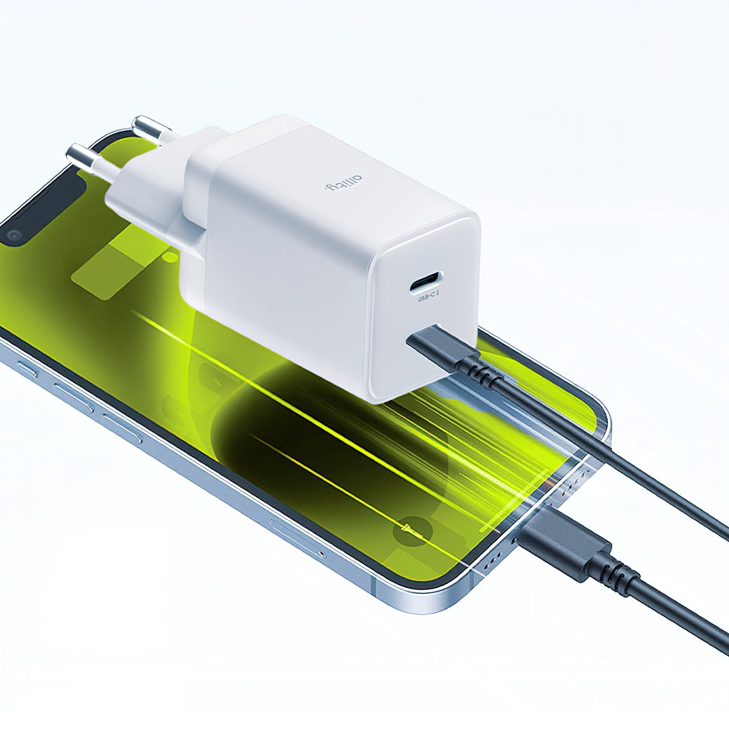 Punjač mreže Allity. ATC-01-45WCC Fast, 45W, 3A, 2 x USB-C, Bijeli